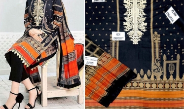 Embroidered Black with Chiffon Dupatta